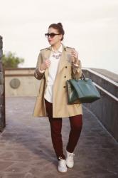 Burgundy pants & Trench