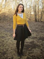 Pinspired: mustard cardigan + black skirt