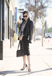 Black and White Style: Plaid Shirt and Lace Pencil Skirt