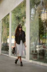 Gray mesh midi skirt