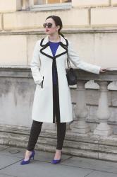 White Vintage Coat & Cobalt Details at Somerset House