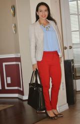 Sky blue and red pants