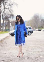 Blues: Blue Lace Dress & Blue Wool Coat