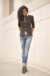 Schoolboy Blazer + V-Neck Tee + Boyfriend Jeans