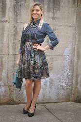 OUTFIT: PRINTED ROUND SKIRT AND DENIM SHIRT