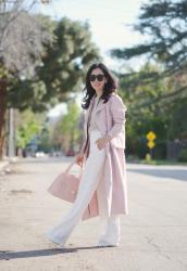 Spring Pastel: Tibi Trench and White Wide Leg Pants