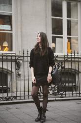 Outfit: lace slip skirt, biker boots