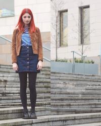 Suede jacket / Denim skirt