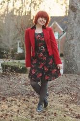 Outfit: Red Ralph Lauren Blazer with a Rose Print Dress