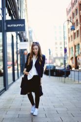 blue trench coat