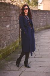 NAVY TRENCH WITH BRETON AND FAUX LEATHER