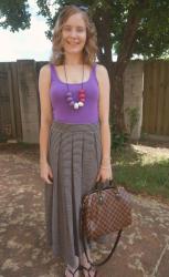 Casual Striped Outfits. Tank and Maxi Skirt, Drop Waist Tee Dress