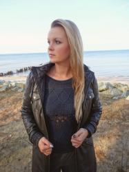 black leather parka