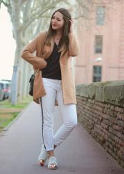 White and camel coat