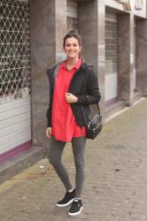 Outfit: athletic casual in silk and Pumas