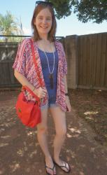 Two Ways To Wear Bright Tanks: Denim Shorts and Kimono, Black Jersey Maxi Skirt