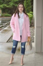 LACE UP PUMPS AND PINK COAT