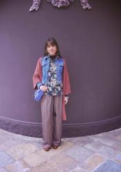 Floral Jacket Striped Pants and Old denim Jacket and Cardie