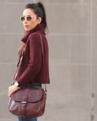 Bootcut Jeans and Burgundy Cropped Turtleneck