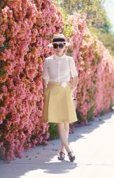 Flower Wall: A Line Skirt and DIY Chanel Flower Pin