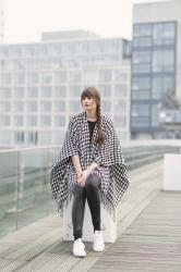 OUTFIT: Houndstooth Cape & Stan Smith Sneakers