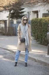 Mum jeans and camel coat