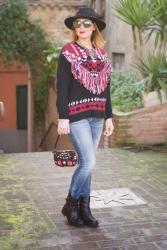Monki fringe sweater: ethnic casual look
