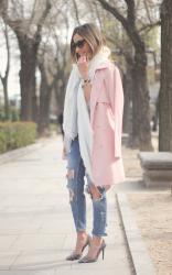 Pink Trench & Ripped Jeans