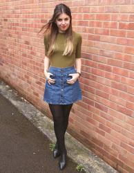 Outfit // A-line denim skirt