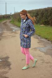 Spring Showers | Floral Raincoat with Pink and Mint Pastels