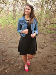 denim jacket + black dress