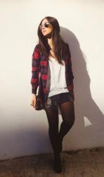 Plaid Shirt + Leather Skirt