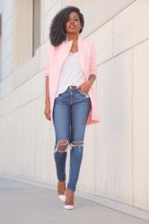 Pink Coat + Tank + Ripped Skinnies