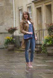 Denim Overalls With A Trench Coat
