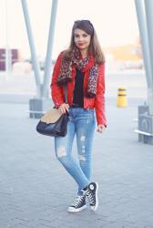 RED JACKET & RIPPED JEANS