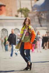 ORANGE COAT AND TRIBAL SCARF