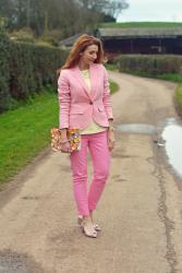 Tailored Pink Co-Ords With Yellow Stripes and Flowers for Easter