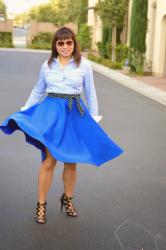 Throw Back Thursday Fashion Link Up: Blue Midi Skirt