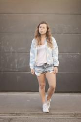 Teddy à nuages et ripped denim