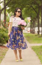 Navy Floral Organza Midi