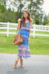 Blue Printed Midi Dress...