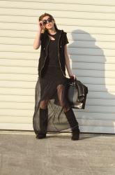 QUEEN OF BLACK- spring edittion with see throught maxi skirt and vintage boots
