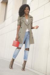 Edun Trench + Tank + Distressed Boyfriend Jeans