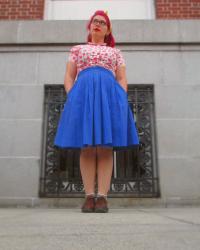 floral blouse, blue circle skirt, & ~super!artsy~ photos