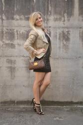 OUTFIT: LASER CUT DRESS AND LEATHER JACKET