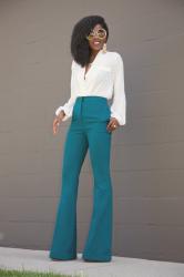 Long Sleeve Faux Wrap Blouse + Wide Leg Trousers