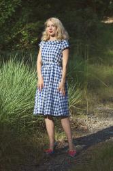 Blue Gingham and Love Hearts