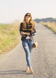 BLUE MILITARY JACKET AND TOUS BAG