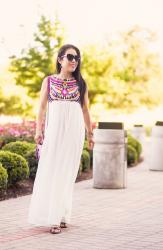 Embroidered Maxi + Studded Gladiators