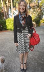 Monthly Purchases and Corporate Style: Marc By Marc Jacobs Lil Ukita Bag and Jackets. Striped Dress, Pencil Skirt